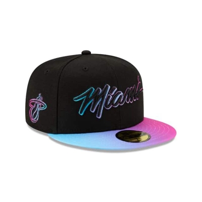 Black Miami Heat Hat - New Era NBA City Edition 59FIFTY Fitted Caps USA3957482